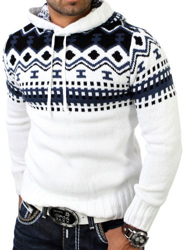 Reslad - Jersey noruego de invierno con capucha de punto para hombre, RS-3013, Blanco., M