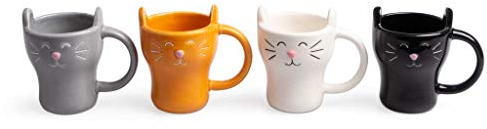 Balvi Set da Cafè Meow! 4 Tazze a Forma di Gatto capacità: 90ml (x4) Ceramica