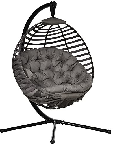 Outsunny Hängesessel Hängekorb mit Gestell für 1 Person Hängeschaukel Hängestuhl mit Kissen Korb faltbar Stahl 126 x 118 x 172 cm