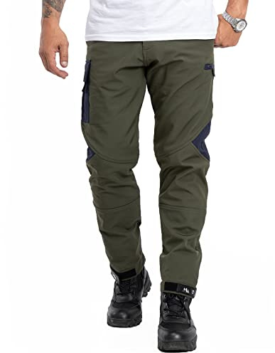 Rock Creek Herren Softshell Hose Cargohose Outdoorhose Wanderhose Herrenhose Wasserdicht Skihose Arbeitshose Winterhose Trekkinghose H-308 Dunkelgrün S