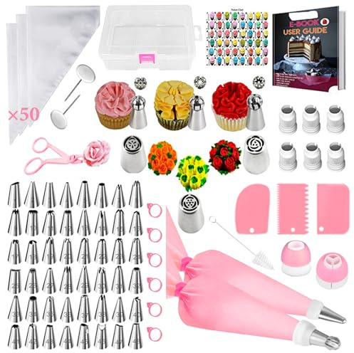 AZOMKER Beccucci Sac a Poche, Sac a Poche Professionali, Bocchette Sac a Poche, Kit Pasticceria Professionale, Set Pasticceria (129 Pezzi)