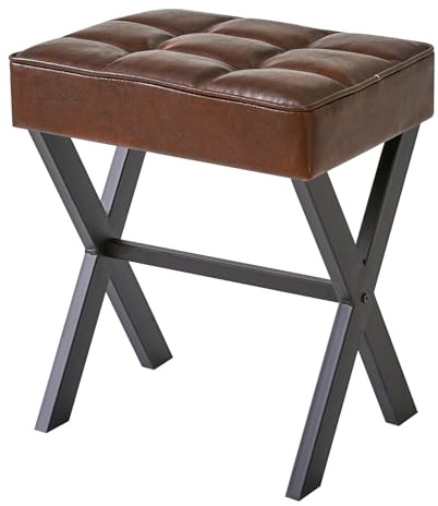 IBUYKE Square Makeup Stool with X-Leg Foot Rest, PU Footrest, Ottoman Seat Vanity Stool, Multi-Use as Small Side Table, for Bedroom, Living Room, Dark Brown L/G-71Z