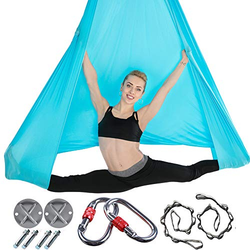 Brinny Aerial Yoga Hängematte Set, Yogatuch Schaukel, Hammock Swing mit Verlängerungsgurten Blau