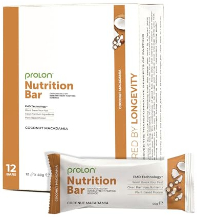 ProLon Nutrition Bar | Intermittent Fasting Bar | Vegetarian & Gluten Free | Keto-Friendly with Plant Based Protein | Developed to Not Break a Fast | Made in Italy | 12 Ct, Macadamia & Coconut Nuts