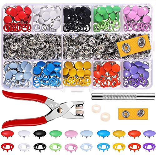 Alritz Druckknöpfe mit Zange - Druckknöpfe Set Metall Ring Button Druckknöpfe Ohne Nähen für Baby Kinderbekleidung, Taschen, Handgemaakt, Sewing Craft 9,5 mm, 10 Farben (240 Sets)