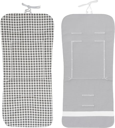 Danielstore Colchoneta Silla Paseo Universal | 80x39cm, 100% algodón | Reversible, transpirable, adaptable, fácil de colocar | Comodidad y protección para bebé(Vichy gris)