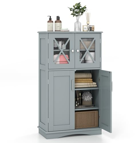 LIFEZEAL Armario de Pie con 2 Puertas y Estantes Ajustables, Armario de Suelo, Organizador de Almacenamiento para Baño, Cocina y Salón, 60 x 30 x 108 cm (Gris)