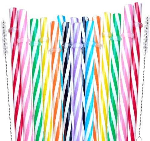 MAEXUS® Strohhalme Plastik Bunte 23cm【48 Stück】Plastik Strohhalme mit Reinigungsbürste 2 Stück, TrinkröHrchen Trinkhalme Plastik, Wiederverwendbare Plastikstrohhalme für Den TäGlichen Gebrauch