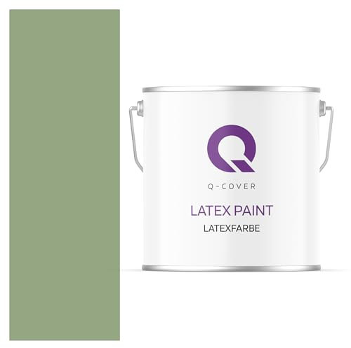 Q-COVER Vernice in lattice da 5 l, verde oliva scuro, pittura da parete opaca e soffitto per interni, elevata opacità, resistente allo sfregamento (classe 3), antigoccia, ideale per soggiorno, cucina