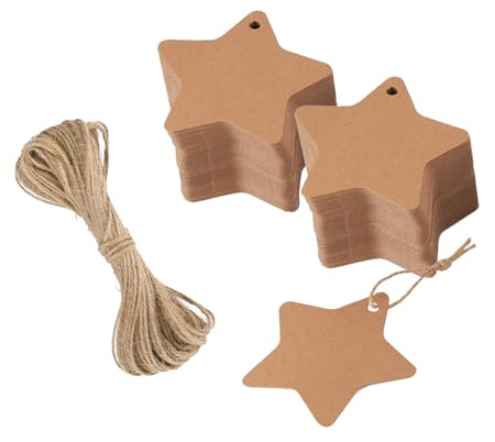 200 stycken presentetiketter, jul, kraftpapper, hänge, märken, pappershänge med 50 m jutesnöre, presentetiketter för julklappar, bröllopskort, julgranar (brun)