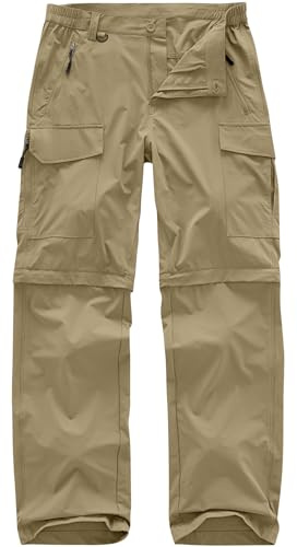 Men's Hiking Pants Convertible Cargo Pants Zip Off Lightweight Quick Dry Safari Fishing Camping Scout Pants, 6251, Khaki, 34