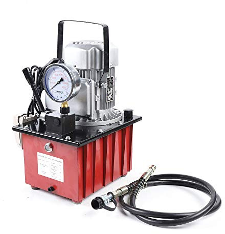 DHQCQL Elektrisk hydraulpump 220 V, 750 W, 700 bar, elektrisk hydraulpump med 7 l bränsletank och 1,8 m oljeslang, manuell ventil, 1 400 rpm, hydraulpress för biltillverkning, underhåll (röd)