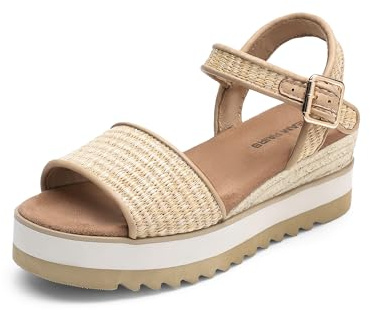 DREAM PAIRS Sandali con Zeppa e Plateau con Cinturino alla Caviglia e Fibbia a Punta Aperta da Donna,Size 37,Rafia Naturale,DWUMPS2504