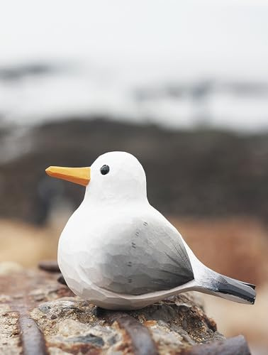 TALKLEK Figura de pájaro de gaviota de madera tallada a mano, decoración de pájaros pequeños para decoración de estantes (gaviota)