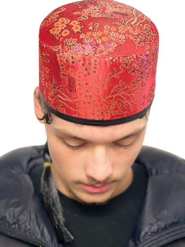 labreeze Traditional Chinese Hat with Red Fabric and Black Plait – Classic Cultural Costume Accessory for Adults – Ideal for Fancy Dress, Themed Parties, and Stage Performances