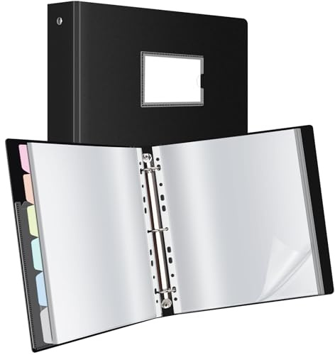 Uquelic Raccoglitore ad anelli per presentazioni, formato A4, con 80 tasche perforate e 6 pagine divisori in polipropilene color macaron, per documenti, certificati, ricevute, colore nero