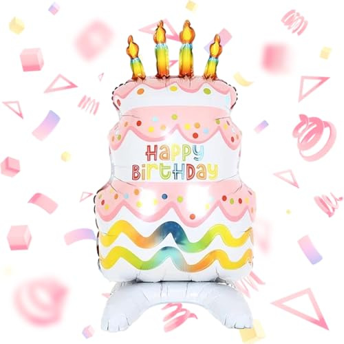 Birthday Balloons, Foil Balloons - HSC Pink Three - Tier Cake Balloon for Women Birthday Party, Freestanding or Wall-Mounted, Reusable Aluminium, 88x50cm
