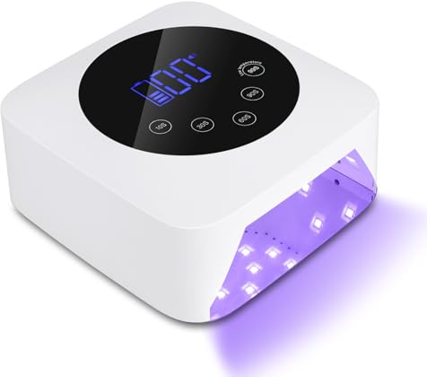 Kikugu Lámpara LED UV inalámbrica, secador de uñas recargable de 72 W para todas las uñas de gel con 5 temporizadores y base de espejo, control táctil y sensor automático, ideal para entrenamiento