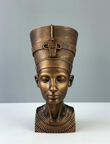 HISTONICA Drottning Nefertiti byststaty, 9 tum/23 cm, egyptisk mytologi, gudinna staty, skulpturkonst (brons)