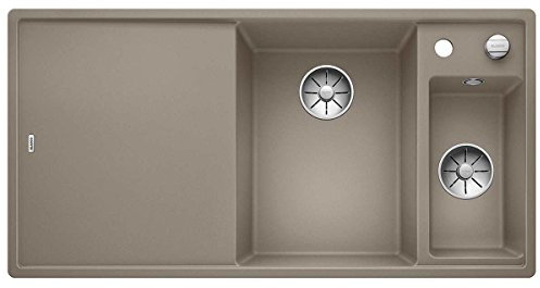 BLANCO AXIA III 6 S | Granitspüle aus SILGRANIT tartufo | Einbauart: Einbau von Oben | Hauptbecken rechts | mit Holzschneidbrett | für 60 cm breite Unterschränke | Verschiebbares Schneidbrett