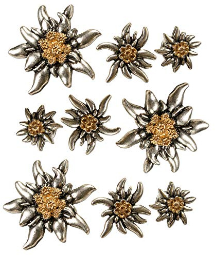 Ansteck Lot de 3 broches edelweiss (3 tailles) – Pin's pour femme et homme, broches traditionnelles pour chemisier traditionnel, broche chapeau, épingle et boutons pour fête de la bière (couleurs