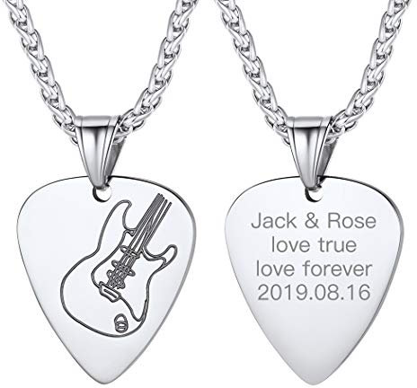 Suplight Herren Kette Edelstahl personalisiert Plektron Anhänger Halskette Plektrum mit Gitarre Muster Guitar Pick Necklace Rocker Musikliebhaber Modeschmuck Geschenk für Geburtstag Weihnachten