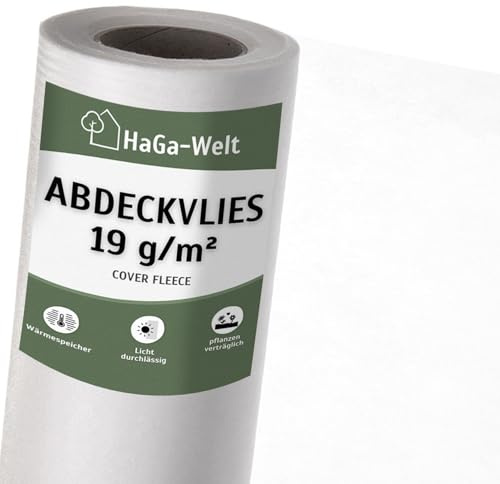 HaGa® Telo protettivo antigelo per piante (prodotto al metro), in tessuto non tessuto traspirante, ideale per la copertura di aiuole di verdure, da 19 g/m² e 1,6 x 100 m