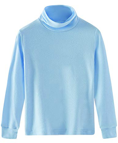 Spring&Gege Pequeñas & Grandes Niñas Suéter de Manga Larga de Cuello Redondo de Algodón Suave de Peso Medio Top Básico Infantil, azul celeste, 9-10 años