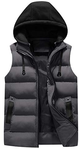 Chaleco Plumas Con Capucha Hombre Acolchado Invierno Caballero Gilet Plumon Guateado Abrigo Sin Mangas Talla Grande Gris M