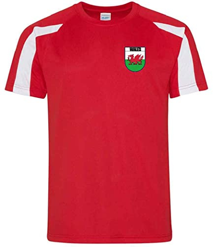 Wales Supporters - Camiseta unisex ideal para apoyar a Gales durante el fútbol de cricket Rugby ideal para cualquier regalo de cumpleaños, regalo secreto de Papá Noel, no oficial, Rojo/Blanco, 60