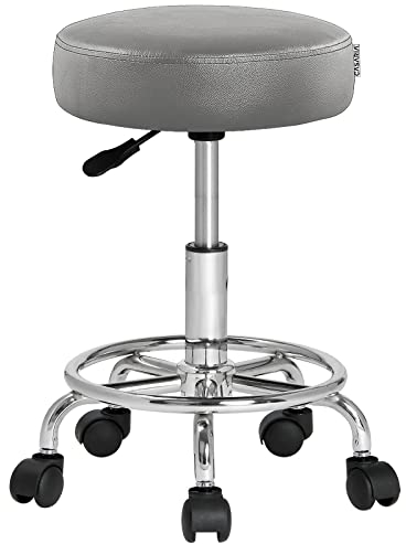 Casaria® Rollhocker mit Rollen Höhenverstellbar Grau 10cm Polsterung 51-65cm Sitzhöhe 360° Drehbar Ø35cm Rund Ergonomisch Büro Hocker Drehhocker Arbeitshocker