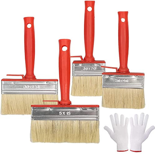 WAIZHIUA 4Pcs Fence Paint Brush Set - 4 Sizes with Gloves, Decking Paint Brush for Garden, Shed, Painting, Fence, Walls, Door, Wood, Timber, Floor