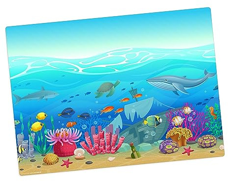 Tischset | Platzset abwaschbar – Illustrierte Unterwasserwelt für Kinder – 44 x 32 cm – aus hochwertigem Vinyl