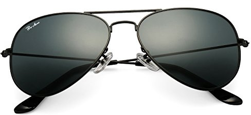 Pro Acme Gafas de sol Pilot para mujeres y hombres, 100 % cristal real, UV400, lentes de sol clásicas de piloto, C7 - Marco negro | Lente negra y gris