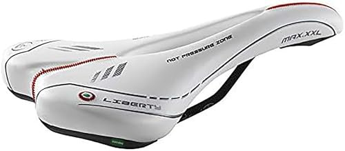 CUCUBA Sillín Montegrappa con orificio anti-prostático para bicicleta de carreras, senderismo, cross y MTB de piel sintética MOD. Maxx Liberty blanco