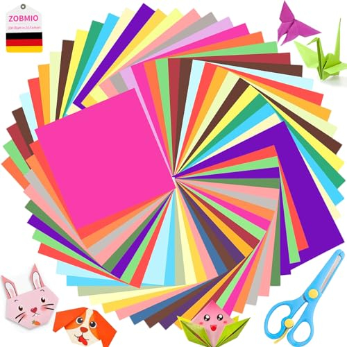 ZOBMIO 200 Blatt Origami Papier, 20 x 20cm und 15 x 15cm Bastelpapier Doppelseitig, Bastelpapier Bunt mit Schere, Transparentpapier Bunt für Diy Kunst und Bastelprojekte(20 Farben)