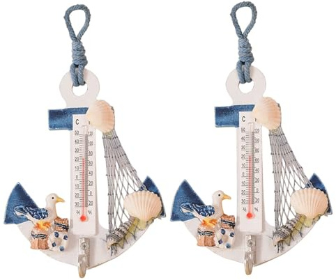 TOPBATHY 2piezas Gancho para Termómetro Estilo Playa Decoración Náutica Mini Termómetro Adornos Colgantes Hogar Ganchos de Pared Forma de Ancla Decoración Color Aleatorio Estilo Aleatorio