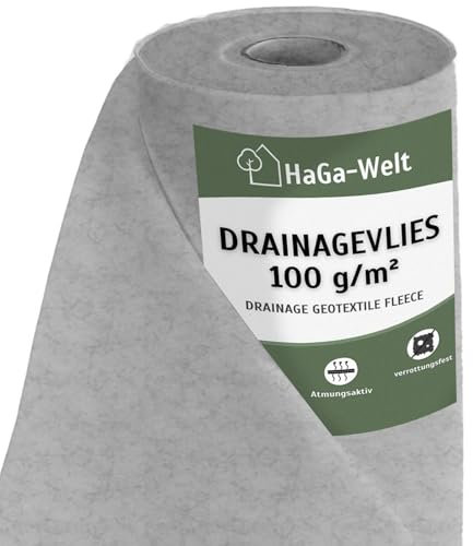 HaGa Fieltro de drenaje de 100 g/m² en 0,5 m x 100 m como drenaje, vellón para arenero, geovlies, separador para jardinería y bajo adoquines