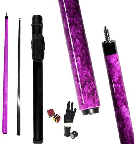 Kolfiber biljardkö, 56 tum, 12 mm huvud, biljardmontering 1/2 led, handgjord rak, lämplig för Carom biljardspel, 17 oz (ingår inte utan viktade skruvar) (violett)