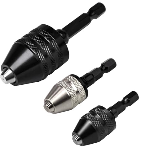3 Pack Keyless Drill Chuck Adapters, 1/4 in Hex Shank, 0.3-8mm