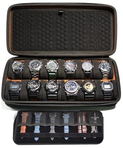AUKURA Estuche para Reloj de 12 Ranuras, Caja organizadora de Viaje Hardshell, se Adapta a Relojes Grandes y pequeños.