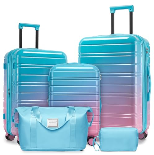LARVENDER Luggage Sets 5 Piece Hardside Expandable Suitcase with Wheels Lock,PC+ABS Hardside Lightweight Rolling Suitcase for Women and Men,Cotton Candy