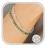 Adramata Pulsera de Plata de Ley 925 con Cierre para Mujer Pulseras de Piedra Natural Pulseras de Cuentas Ajustables Chapadas en Oro Pulseras Boho de Cristal Regalo para Mujer