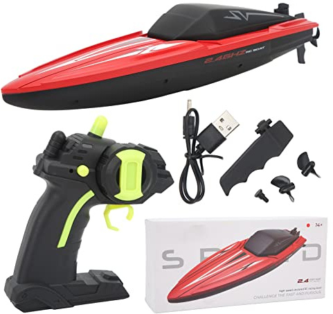 BuyWeek Bateau Télécommandé, 2,4 GHz 4 Canaux Double Moteur Bateau RC 30 Km/H Haute Vitesse Étanche pour Enfants de Plus 14 Ans et Adultes (Rouge)