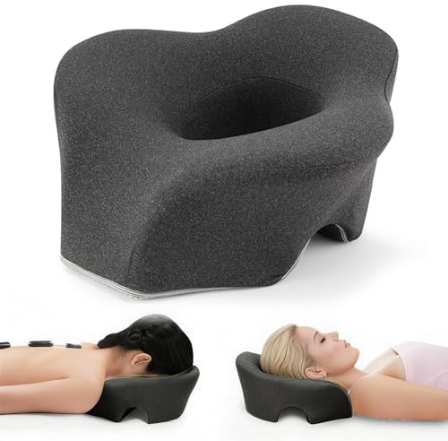 DVDVBOOM Face Down Pillow Massage Headrest for Bed, Breathable Dual Exhaust Holes Memory Foam Massage Face Pillows for Professional Massage Table Equipment, Removable Cover (Dark Grey)