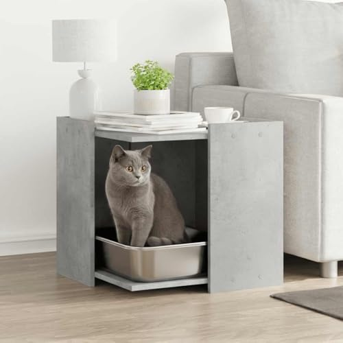 Mokuyary Meuble de Bac à Litière pour Chat Gris béton Salon D | bois ingénierie Maison de Toilettes pour Chats, Table Basse pour Chambre, Balcon