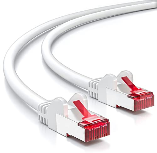 deleyCON 50m Netzwerkkabel Cat6-1000 Mbit (Kupfer, S/FTP, Halogenfrei) RJ45 Gigabit Patchkabel Ethernet LAN Kabel Cable - für DSL Internet WLAN Switch Router Modem Patchpanel POE - Weiß