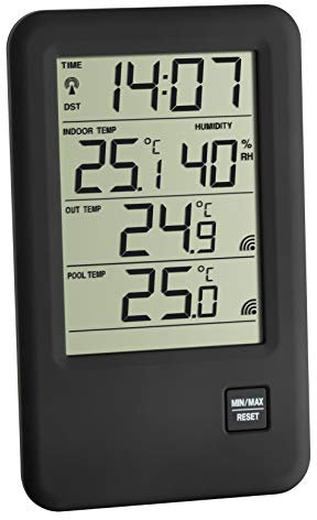 TFA Dostmann Malibu digitales Funk-Poolthermometer, 30.3053, für Schwimmbad und Teich, Taupunkt Höchst- und Tiefwerte