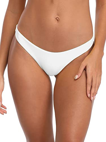 RELLECIGA Women's White Cheeky Brazilian Cut Bikini Bottom Size Small