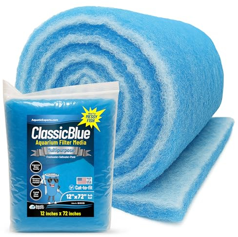 Aquatic Experts Classic Bonded Aquarium Filter Pad -12 Inches by 72 Inches by .75 Inch - Blue and White Aquarium Filter Media Roll Bulk Can Be Cut to Fit Most Filters, Made in USA